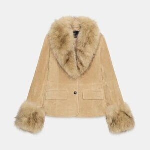 Zara Tailored Suede Leather Blazer with Faux Fur 4341/811/711